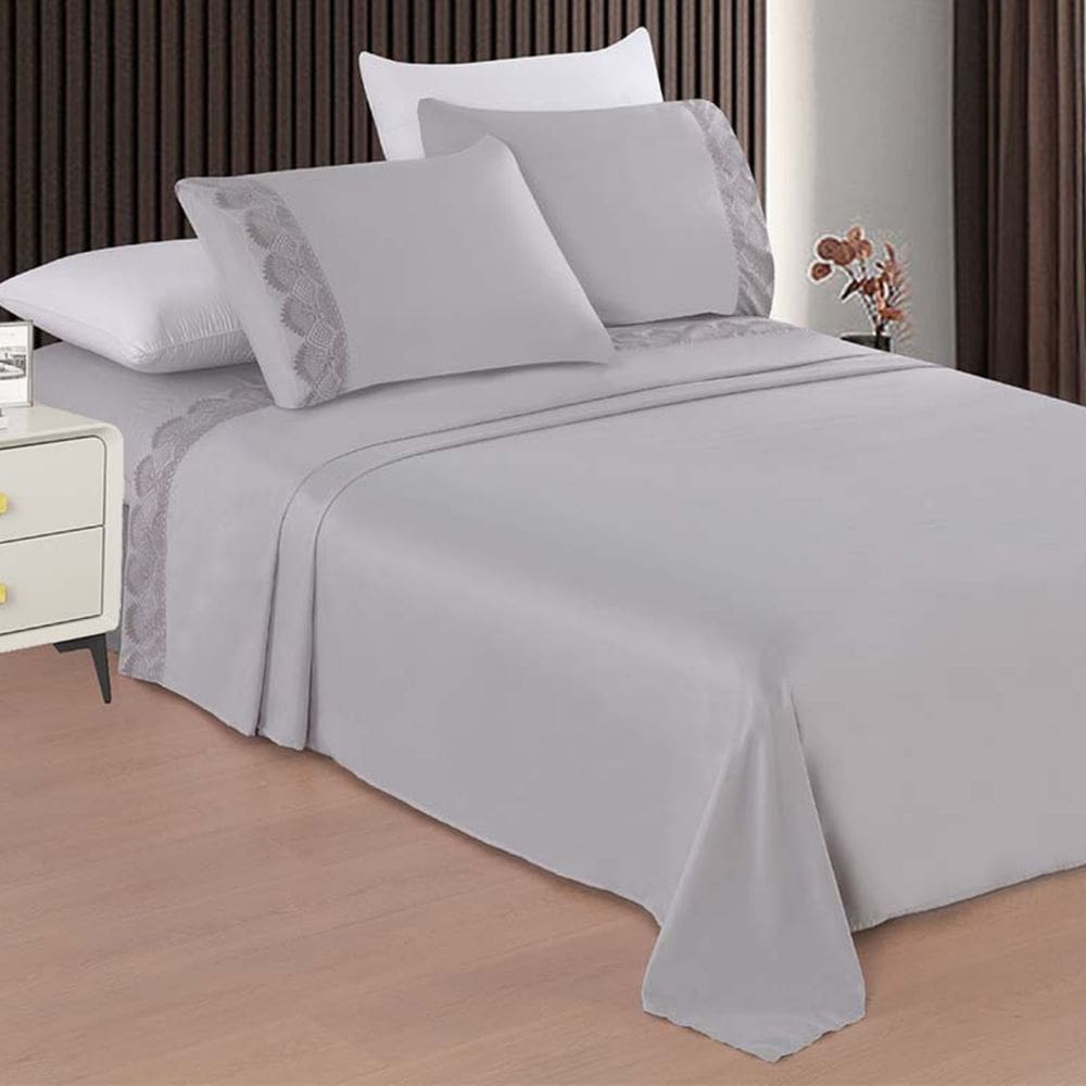 Jogo De Cama Casal Bordado Renda 3d Microfibra Acetinado