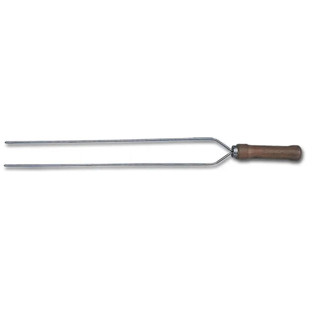 Espeto Duplo De Inox Cabo Madeira 65Cm Churrasco