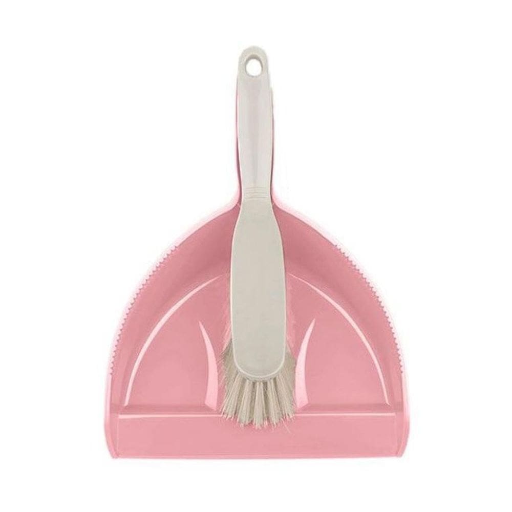 Kit Limpeza Pá Pequena E Escovinha Espanador Rosa 2 Peças