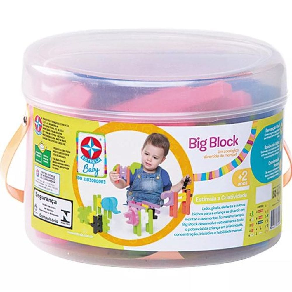 Big Blok Zoo Montável 40 Peças Leão Girafa Elefante
