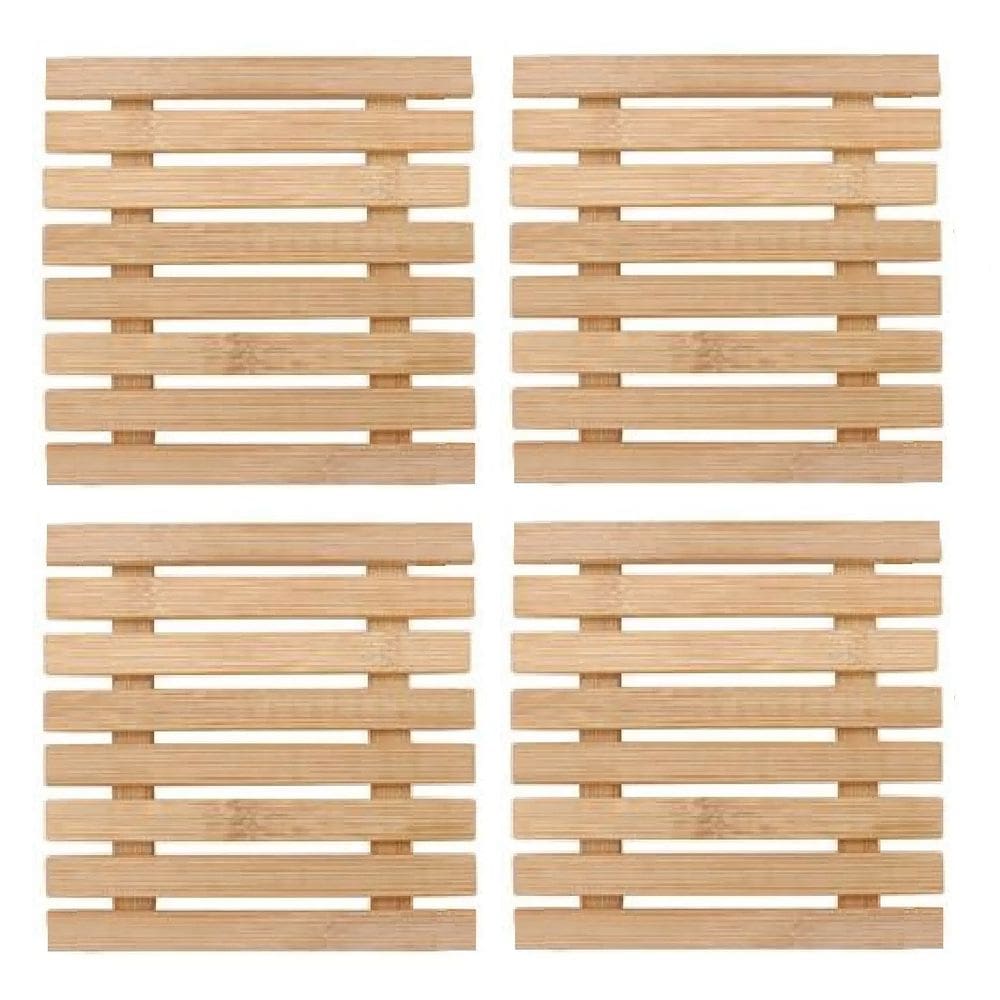 Kit Descanso De Panela Em Bambu Quadrado 17Cm Yazi 4 Peças