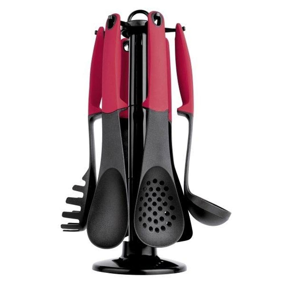 Conjunto de Utensílios Nylon - 7 Peças | Suporte Giratório