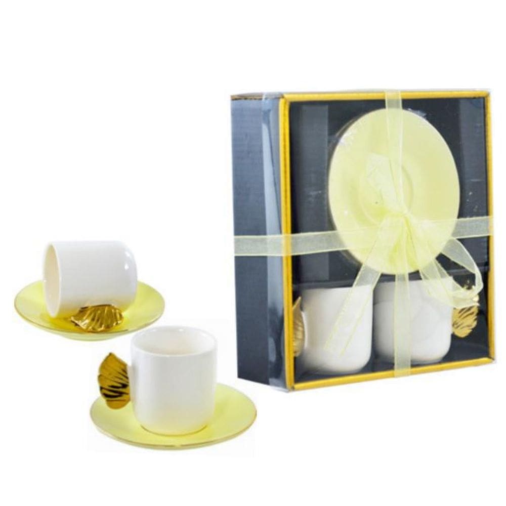 Kit Xícaras De Porcelana Café, Chá Com 90Ml - Dourada