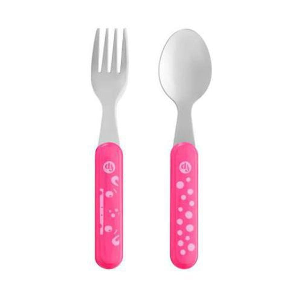 Kit Talheres Aço Inox Hot & Cold Rosa Fun Multikids Baby