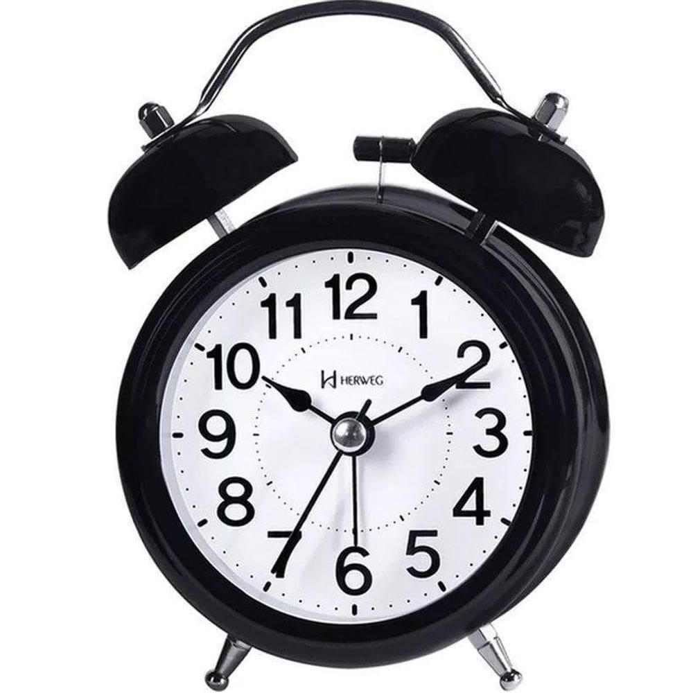 Despertador Quartz Pilha Clássico Preto Herweg 2707-34