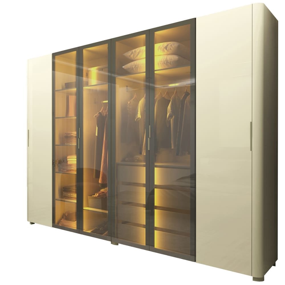 Guarda Roupa Casal 6 Portas 4 Reflecta Com LED Innova Off White - Gelius Móveis