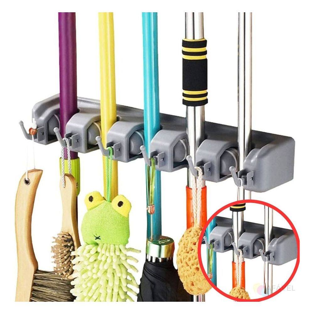 Suporte de Parede Multiuso 6 Posições - Organizador para Vassouras, Rodos e Pás