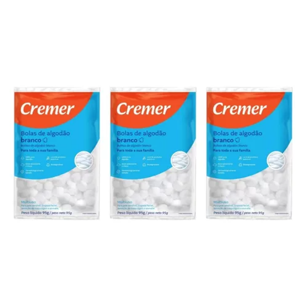 Cremer Algodão Em Bolas Com 95g – 3 Pacotes
