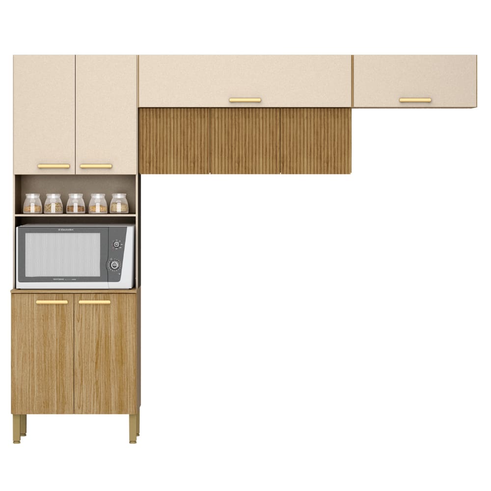 Armário para Cozinha 9 Portas Hamburgo Freijó Vanilla Ripado