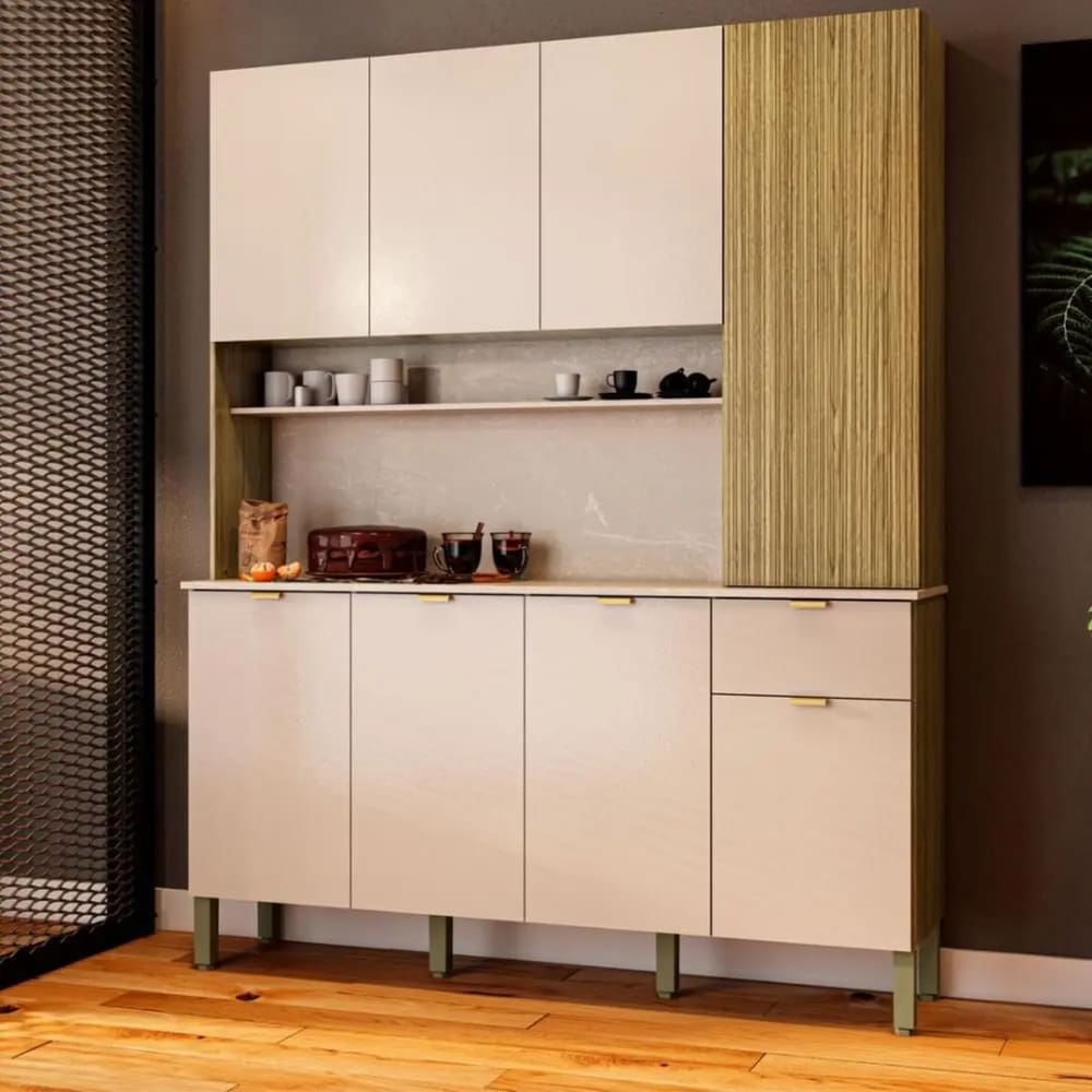 Armário para Cozinha 8 Portas Riscatto Aroa Freijó Vanilla