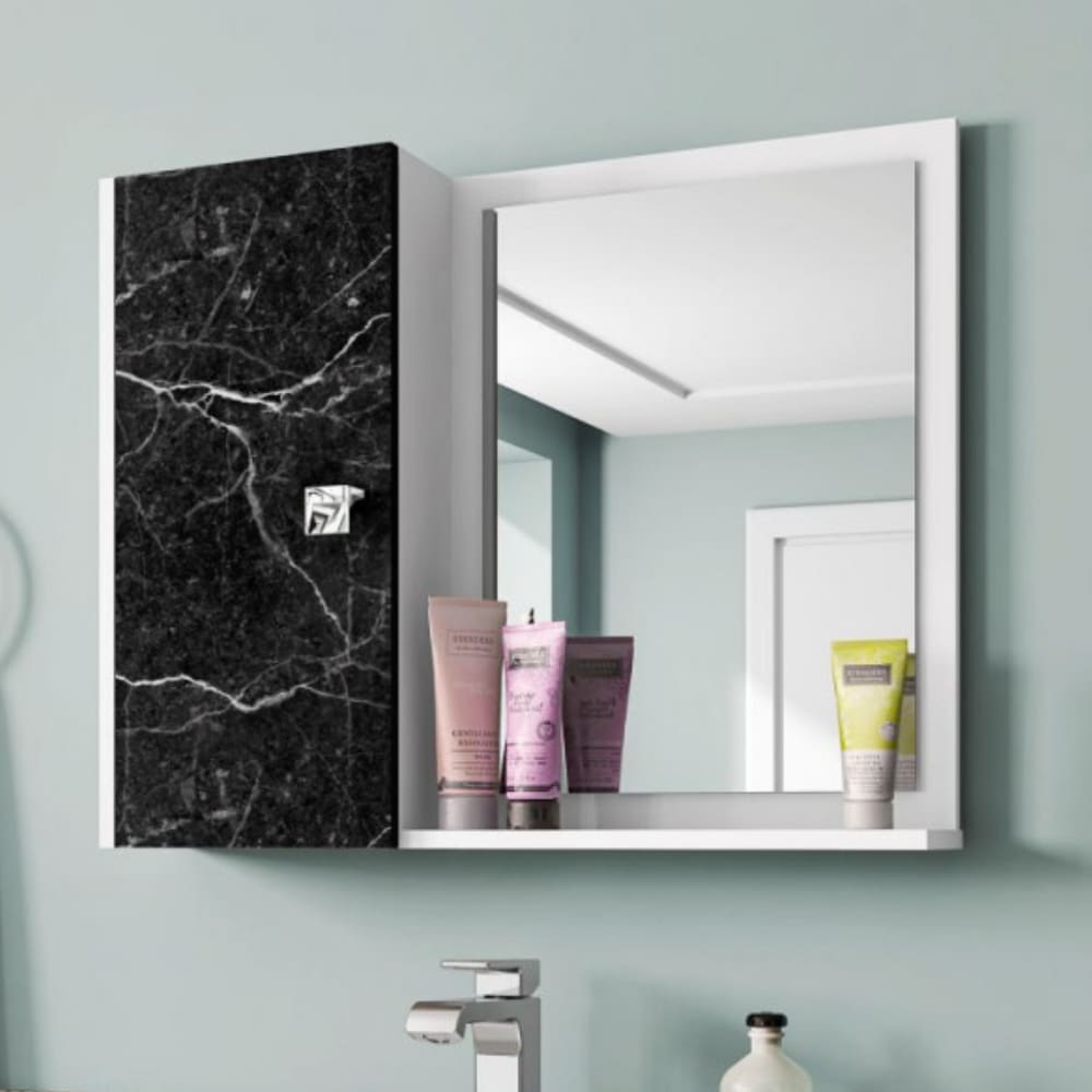 Espelheira para Banheiro com 1 Porta Porto Branco Nero