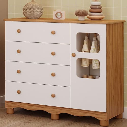 imagem-Cômoda de Bebê Infantil 1 Porta com Janela 4 Gavetas 100% MDF Uli - Marrom Cacau