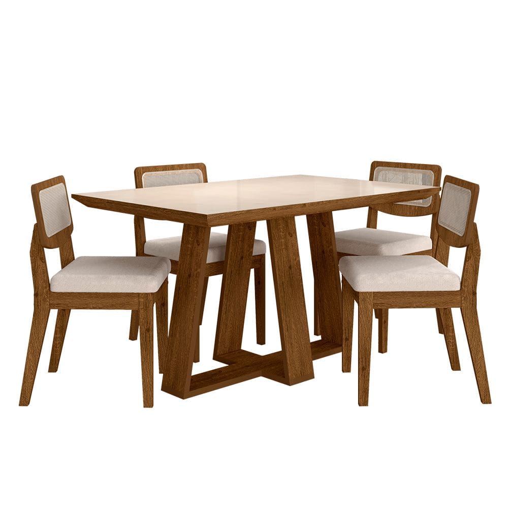 Conjunto Mesa Lins 4 Cadeiras Sextavada Freijó/off/bouclé Off - M.a