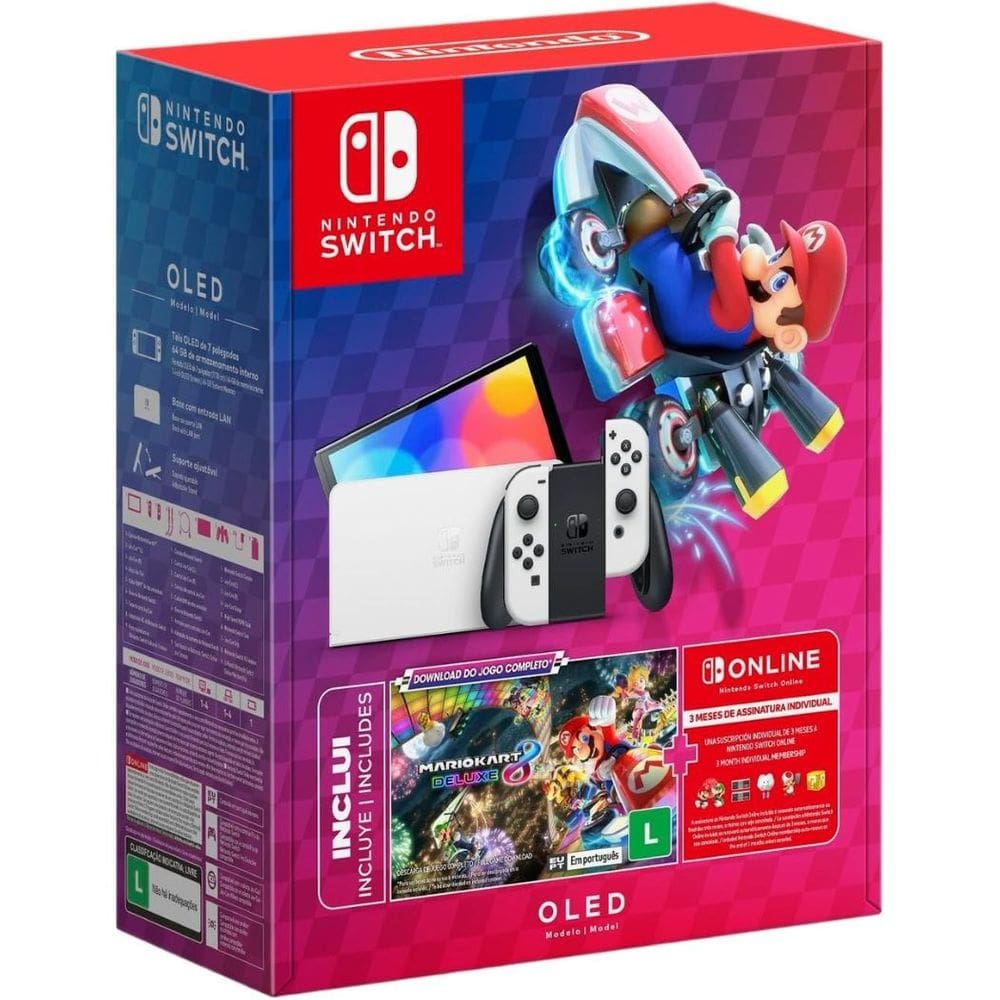 Console Nintendo Switch OLED Branco + Mario Kart 8 Deluxe