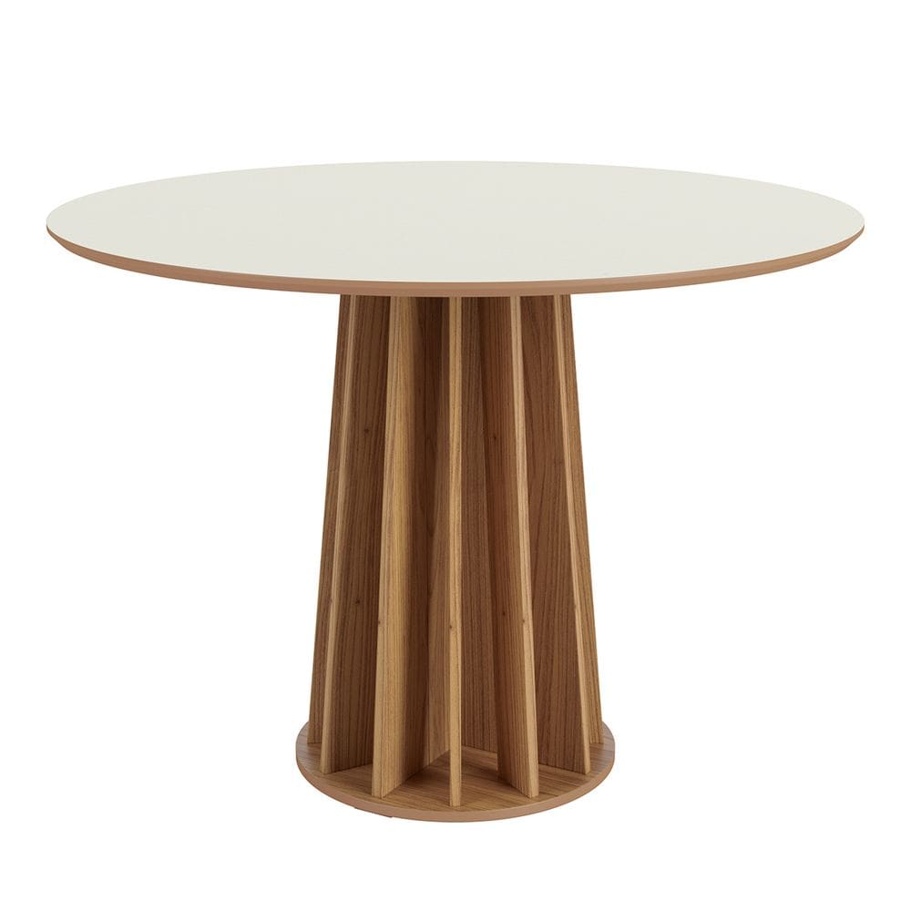 Mesa de Jantar Redonda 105cm em MDF Freijó Off White