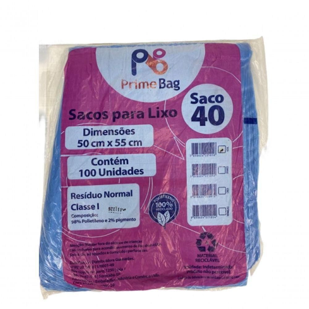 Saco Lixo Azul 40l Primebag C/100