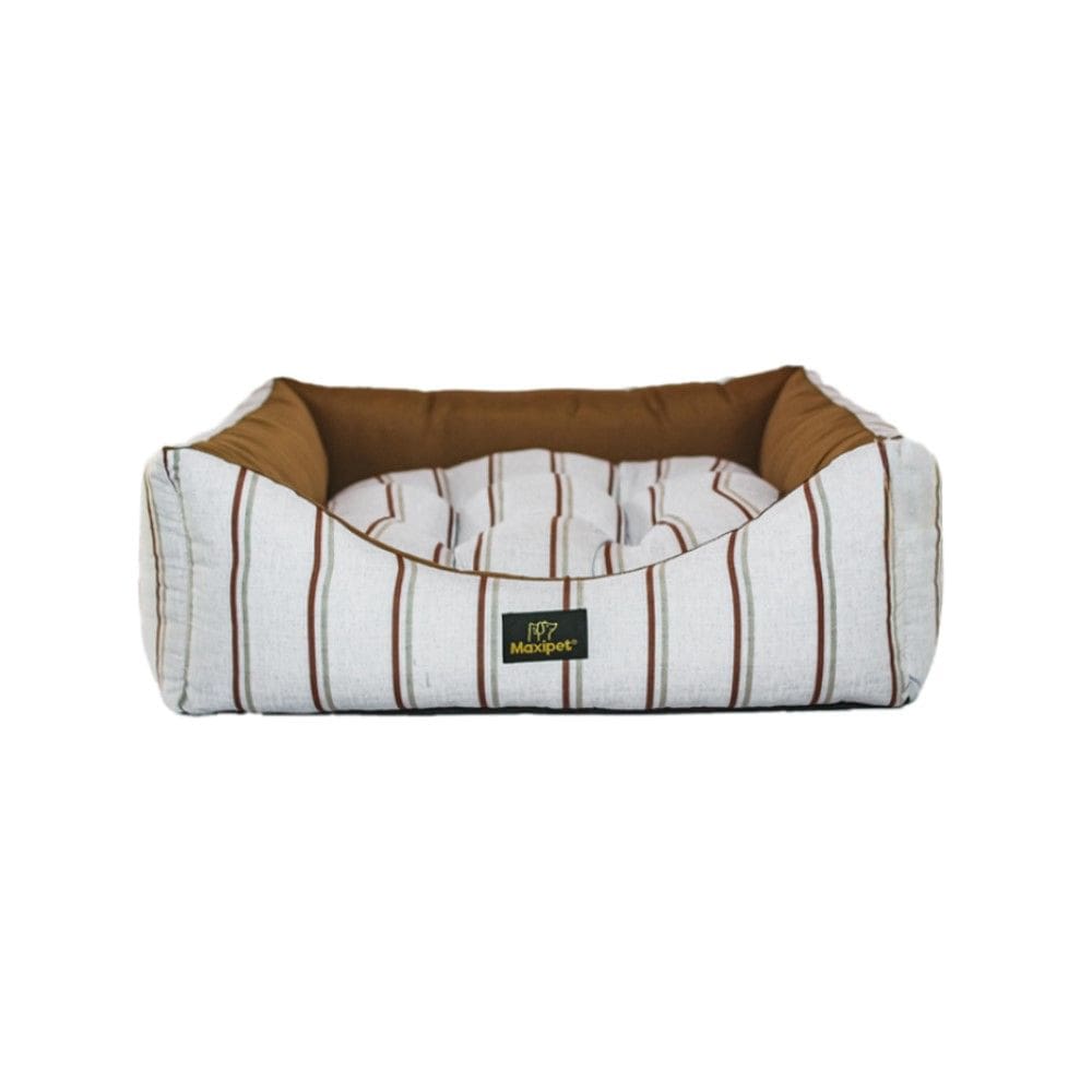 Cama para Cachorro Quadrada em Poliéster Listrada Marrom e Cinza Grande (GG) 50 x 50 cm