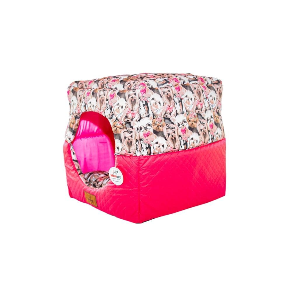 Cama para Cachorro Toca Quadrada em Corino + Poliéster Rosa (P) 35 x 35 x 35 cm