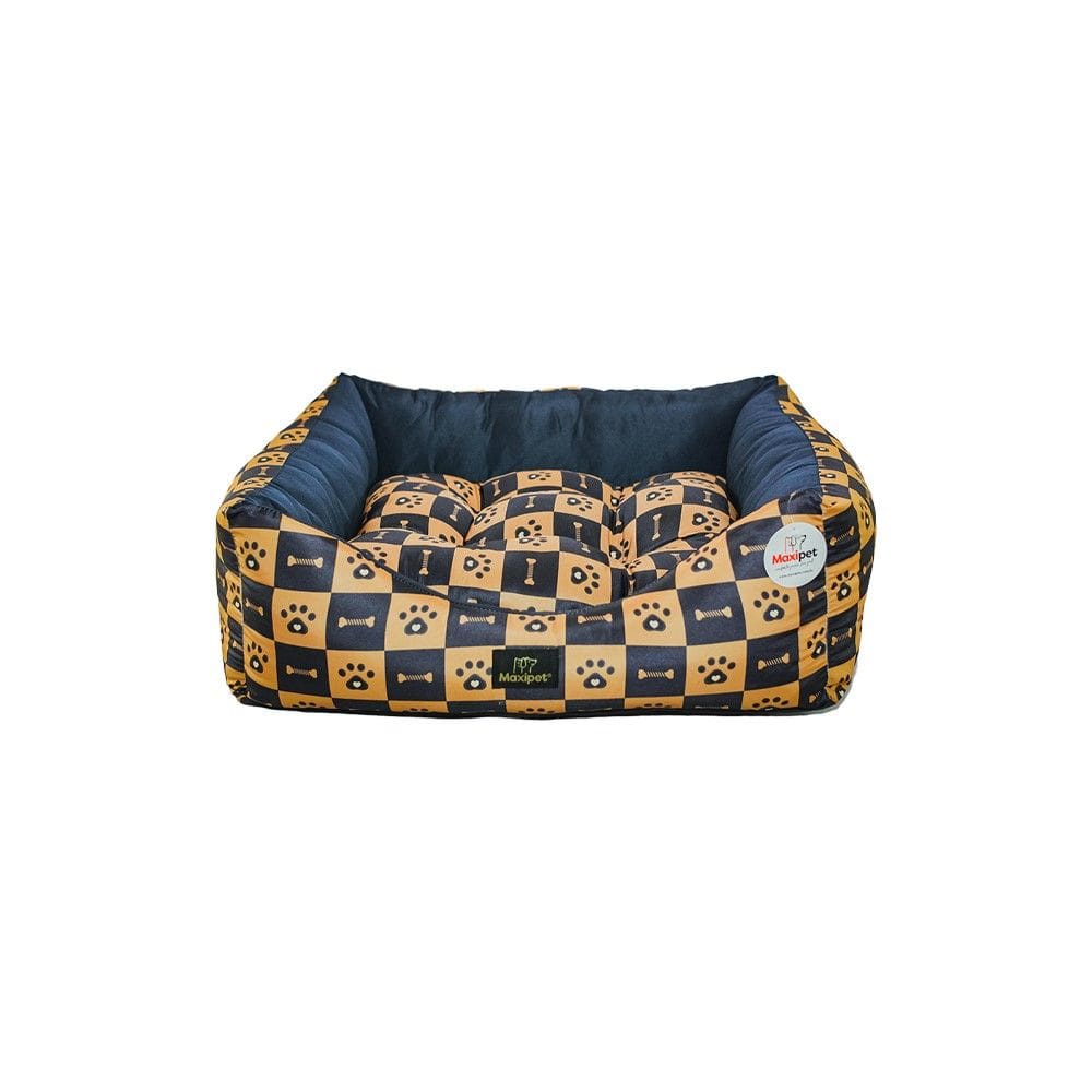 Cama para Cachorro Quadrada em Poliéster Xadrez Caramelo e Azul Marinho Pequena (P) 40 x 40 cm