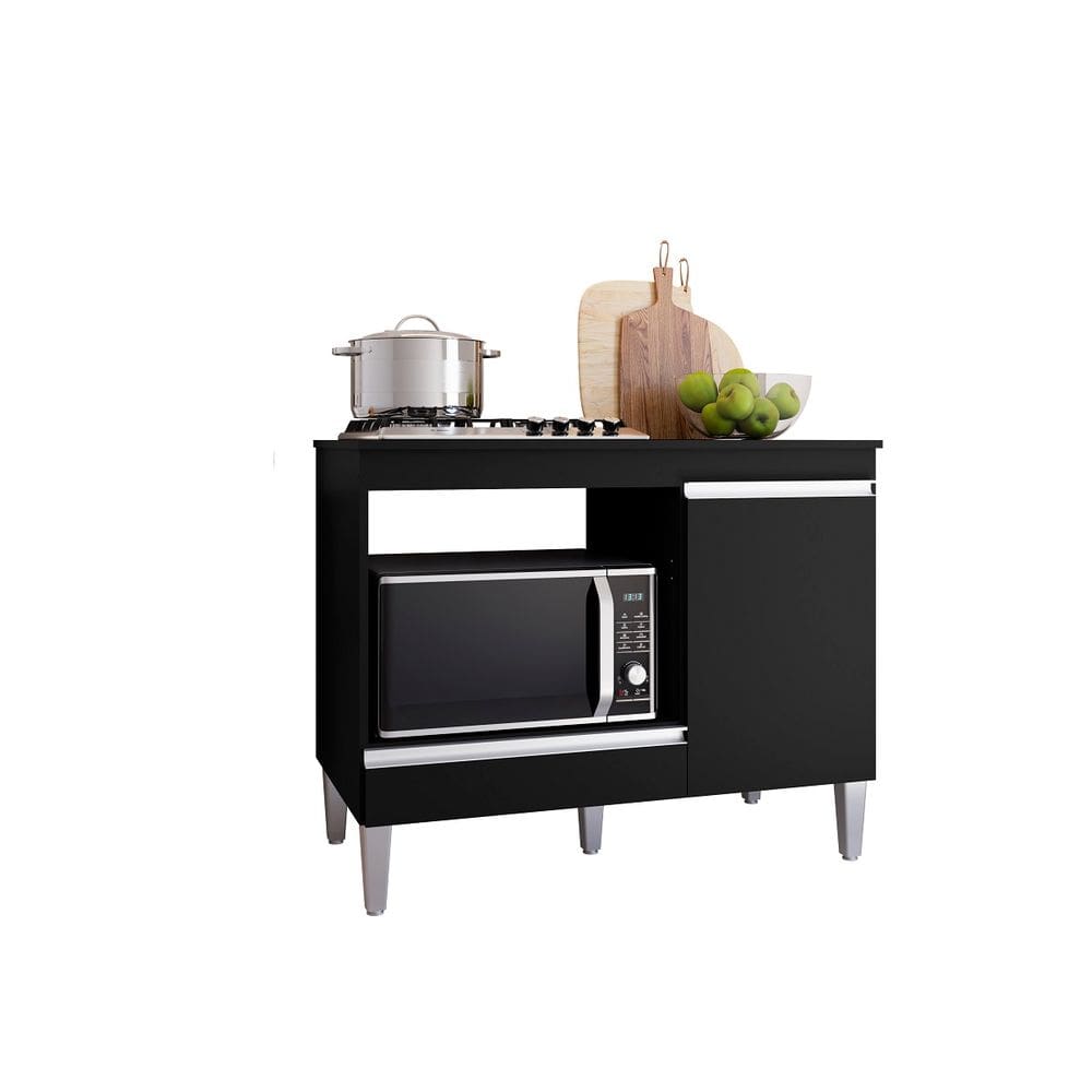 Balcão Gabinete Cooktop Carla Preto C/Tampo - AJL Móveis