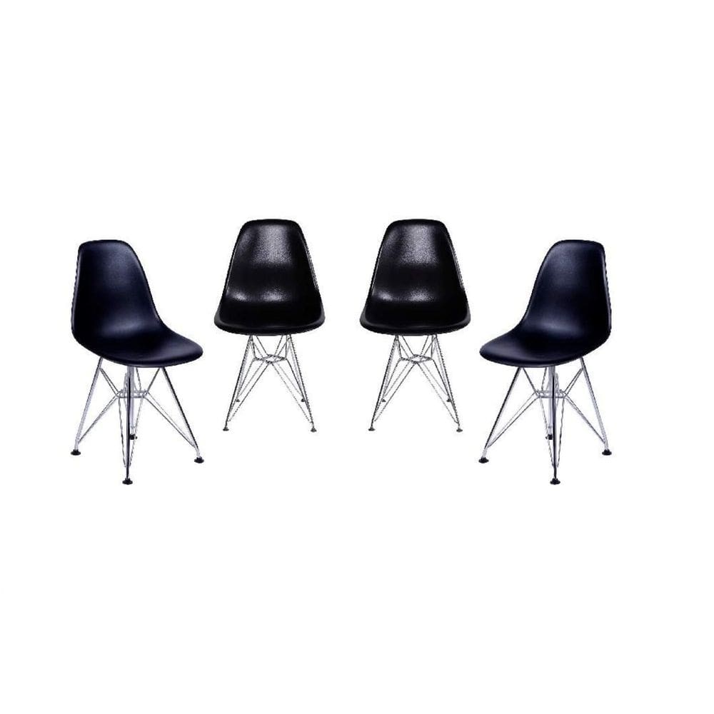 Conjunto 4 Cadeiras Eames DKR Base Cromada OR Design Preto