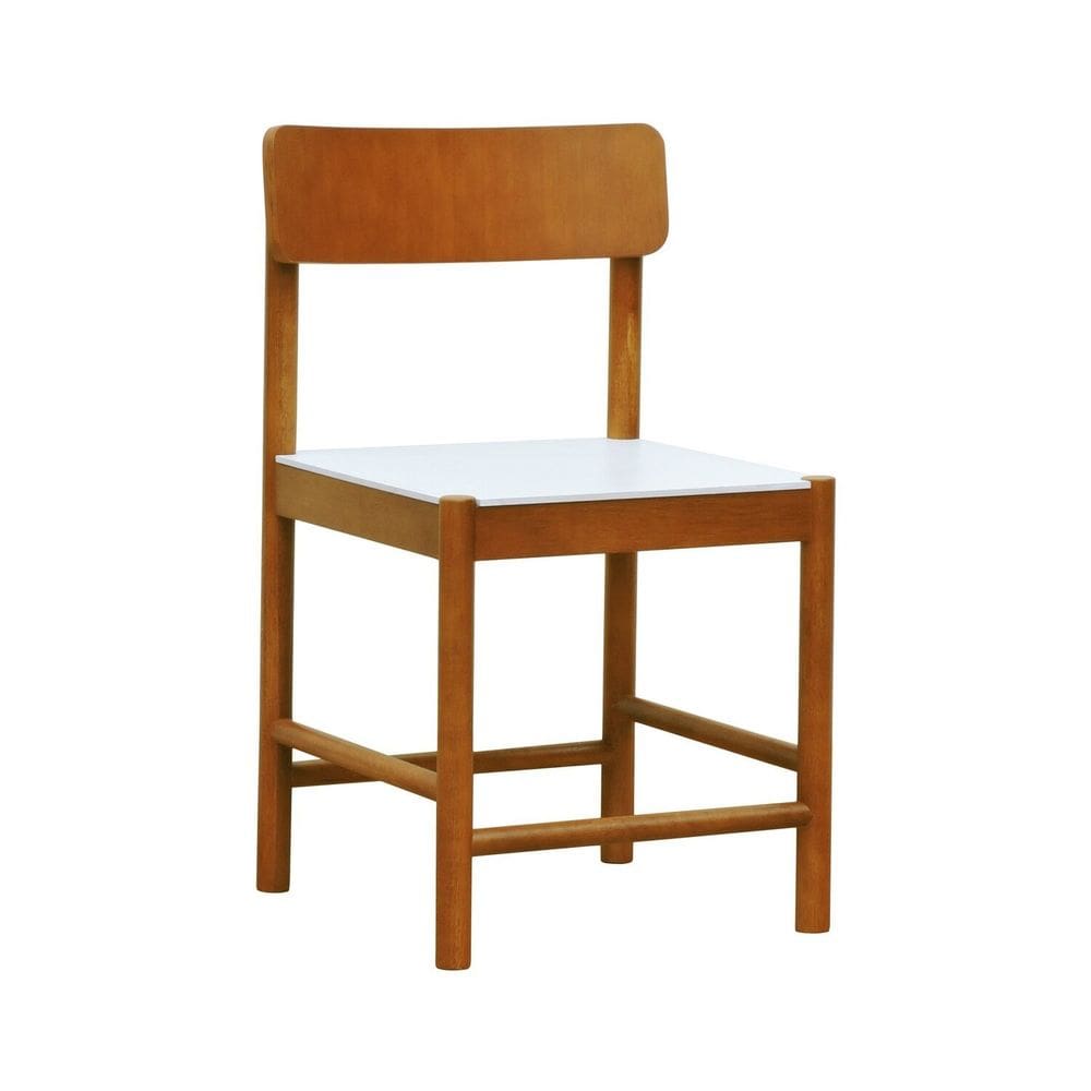 Cadeira Amber Madeira Maciça Assento Mdf Bp Amêndoa/Branco