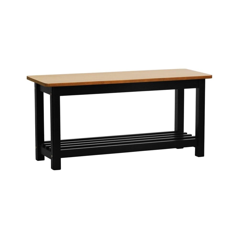 Banco Sapateira Viena Madeira Maciça Assento Madeira Preto/Amêndoa