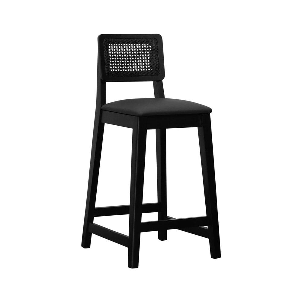 Banqueta Gabi 68cm Altura Madeira Maciça Encosto Telinha Assento Estofado Sintético Preto