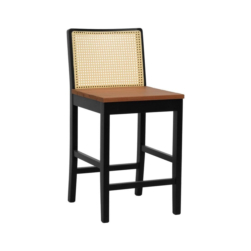 Banqueta Média Pérola com 62cm Altura Madeira Maciça Encosto Telinha Assento Ripado Preto/Amêndoa