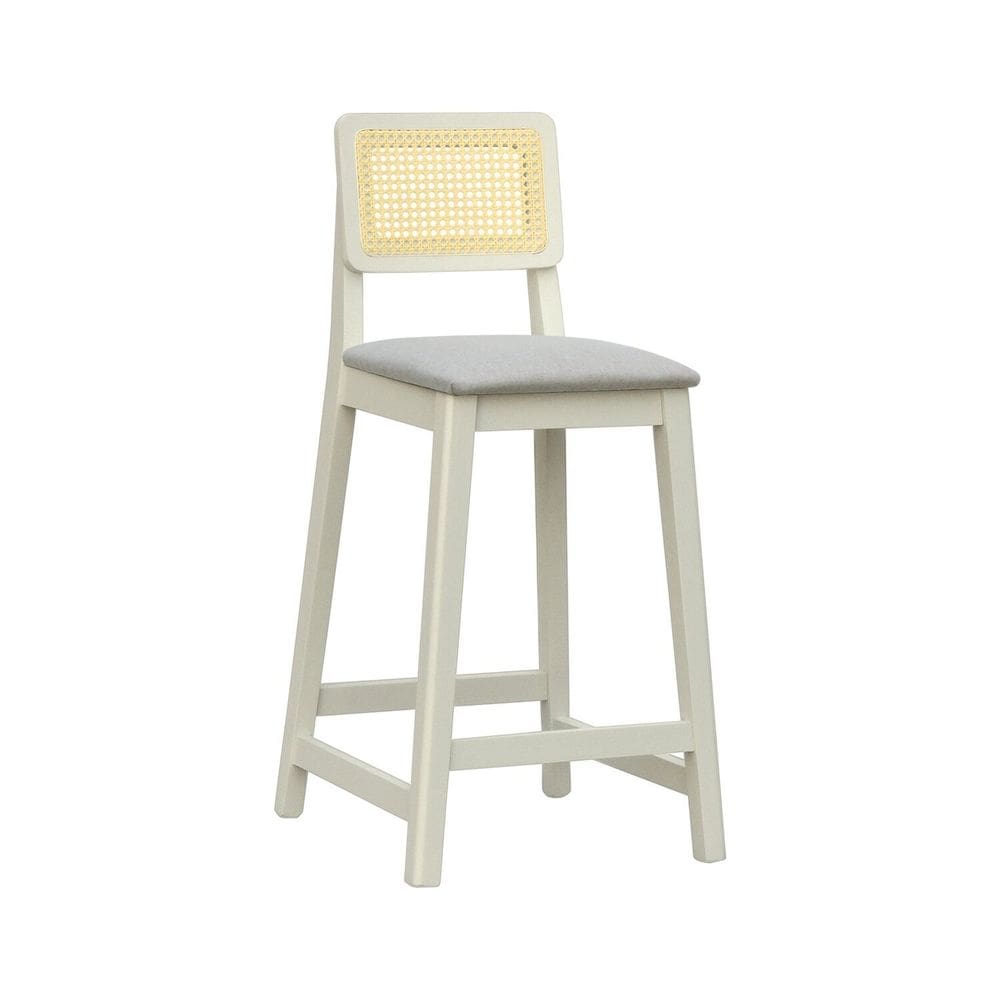 Banqueta Gabi com 68cm Altura Madeira Maciça Encosto Telinha Assento Estofado Linho |Off White/Bego