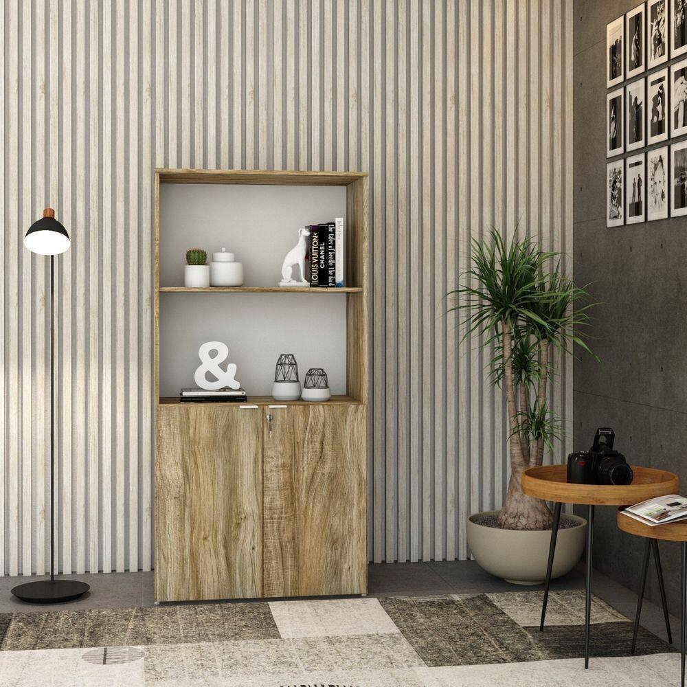 Armário Alto Estante com 2 Portas 161,5x80x42cm Carvalho/Branco