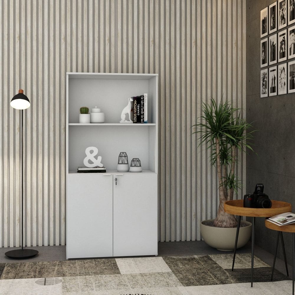 Armário Alto Estante com 2 Portas 161,5x80x42cm Branco Chess