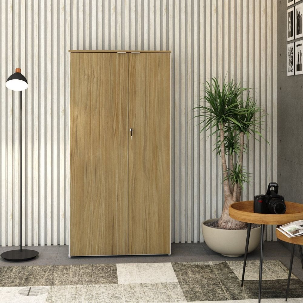 Armário Alto Fechado com 2 Portas 161,5cm x 80cm x 42cm Branco/Vermont Oak