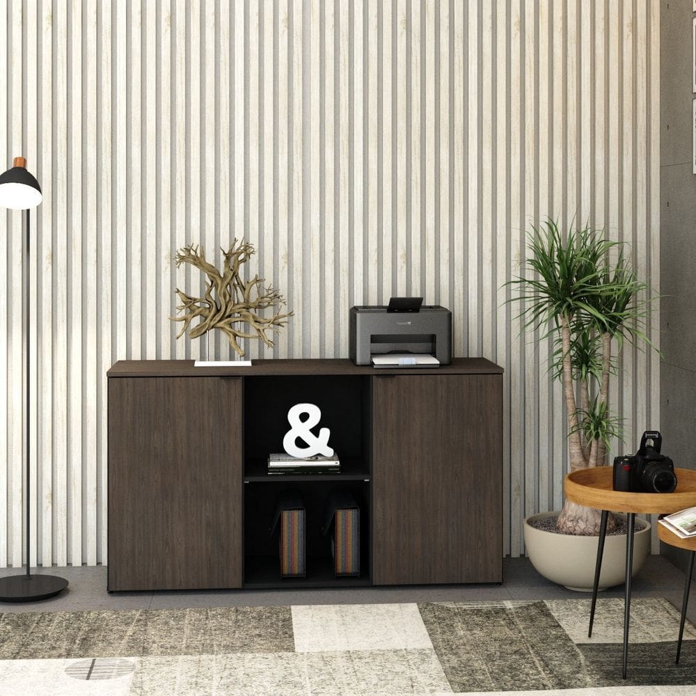 Armário Baixo com 2 Portas e Nicho 75cm x 135cm x 42cm Preto /Terracota