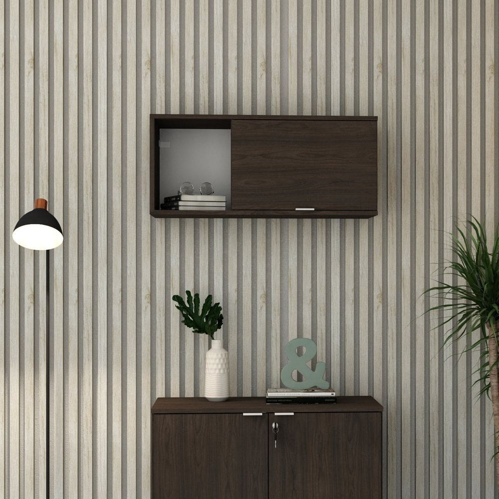 Armário Aéreo com Nicho e Porta Basculante 35cm x 80cm x 35cm Terracota / Branco