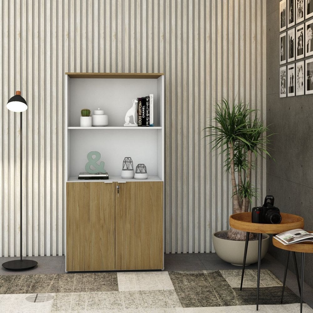 Armário Alto Estante com 2 Portas 160cm x 80cm x 42cm Branco /Vermont Oak