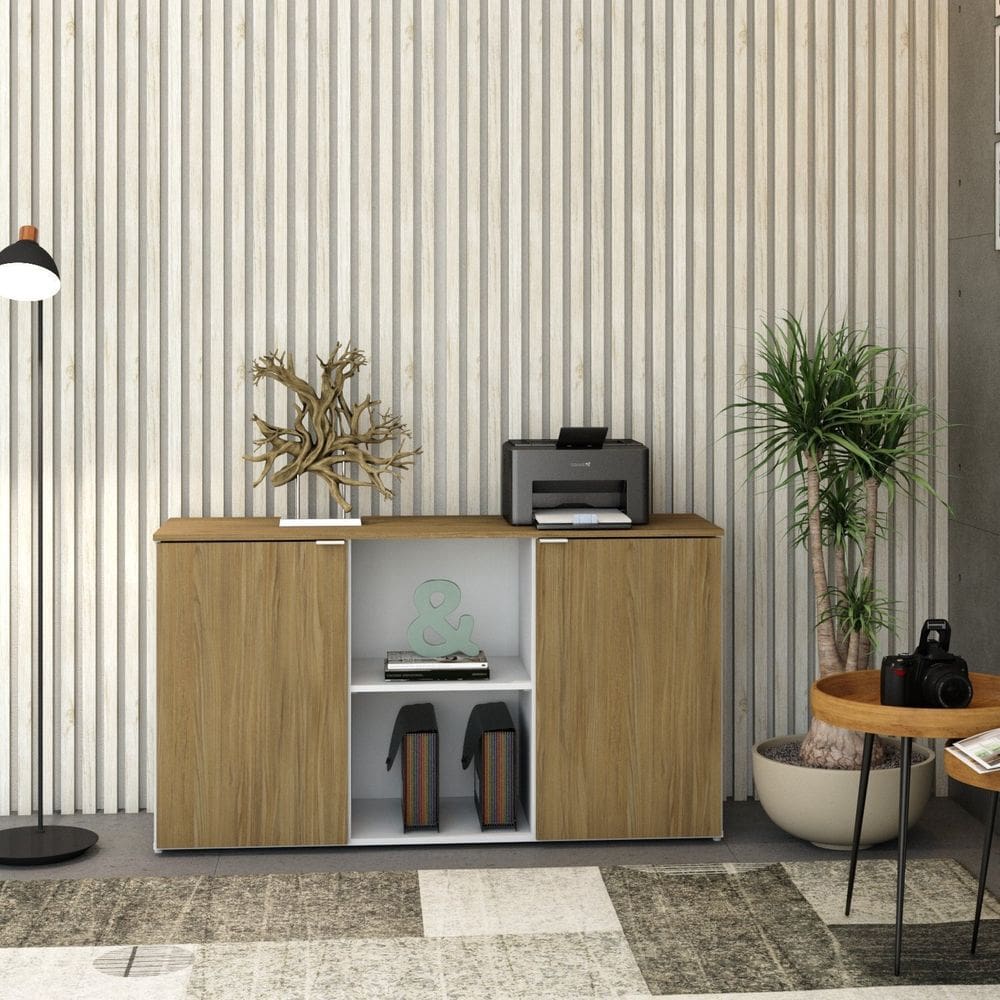 Armário Baixo com 2 Portas e Nicho 75cm x 135cm x 42cm Branco /Vermont Oak