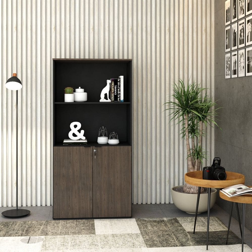 Armário Alto Estante com 2 Portas 160cm x 80cm x 42cm Preto/Terracota