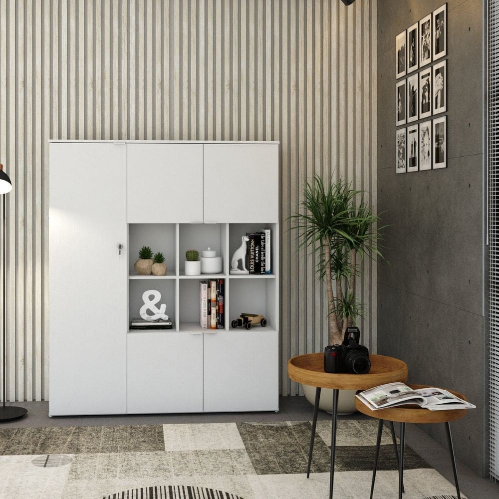 Armário Alto com Nichos e 5 Portas 161,5cm x 135cm x 42cm Branco