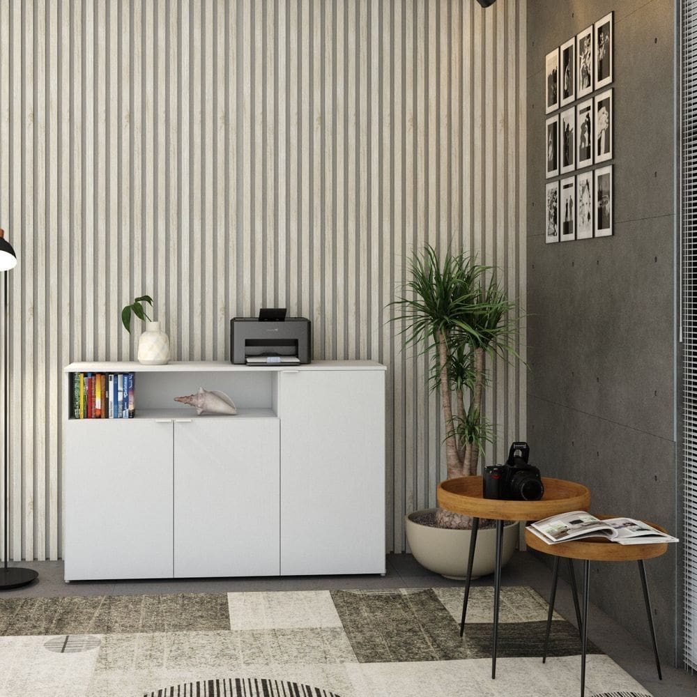 Armário Aparador com 3 Portas e Nicho 89,5cm x 135cm x 42cm Branco