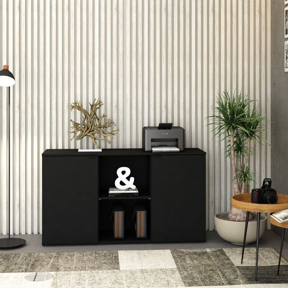 Armário Baixo com 2 Portas e Nicho 75cm x 135cm x 42cm Preto