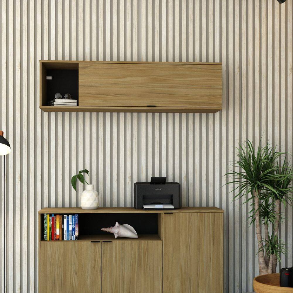 Armário Aéreo com Nicho e Porta Basculante 35x135x35cm Vermont/Preto