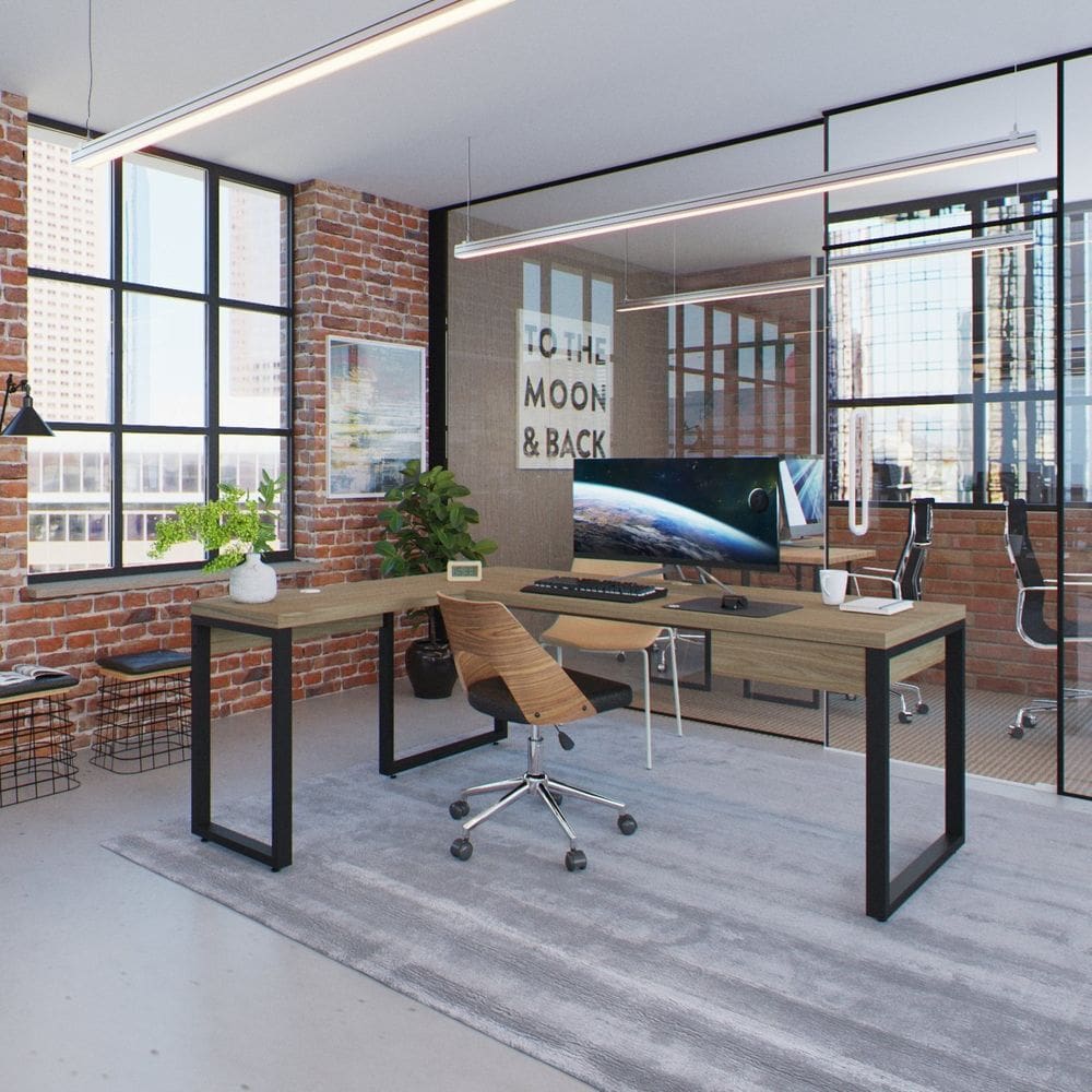 Escrivaninha em L Yon Presidente com 1 Gaveta 190x70x75 Vermont/Preto