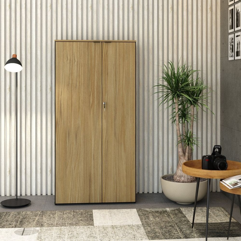 Armário Alto Fechado com 2 Portas 161,5cm x 80cm x 42cm Preto/Vermont Oak