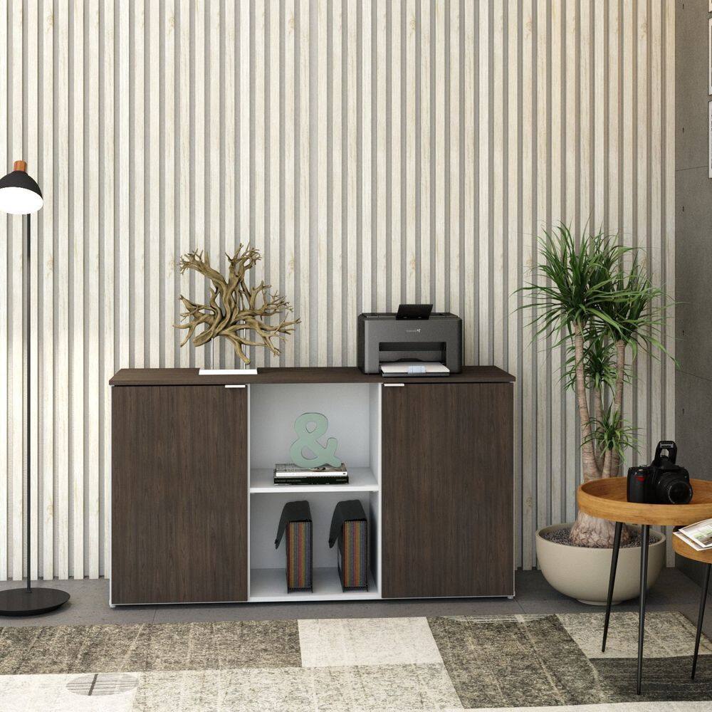 Armário Baixo com 2 Portas e Nicho 75cm x 135cm x 42cm Branco/Terracota