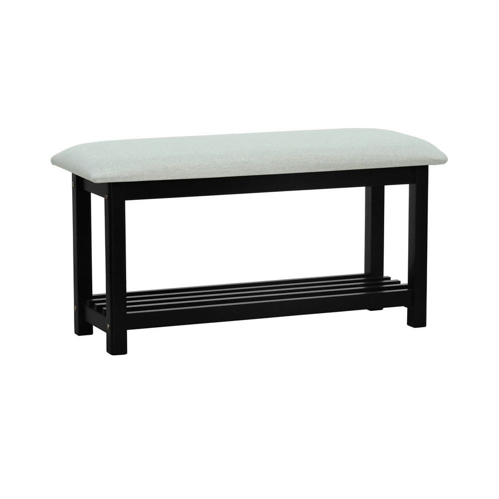 Banco Sapateira Viena Madeira Maciça Assento Estofado Preto/Bege