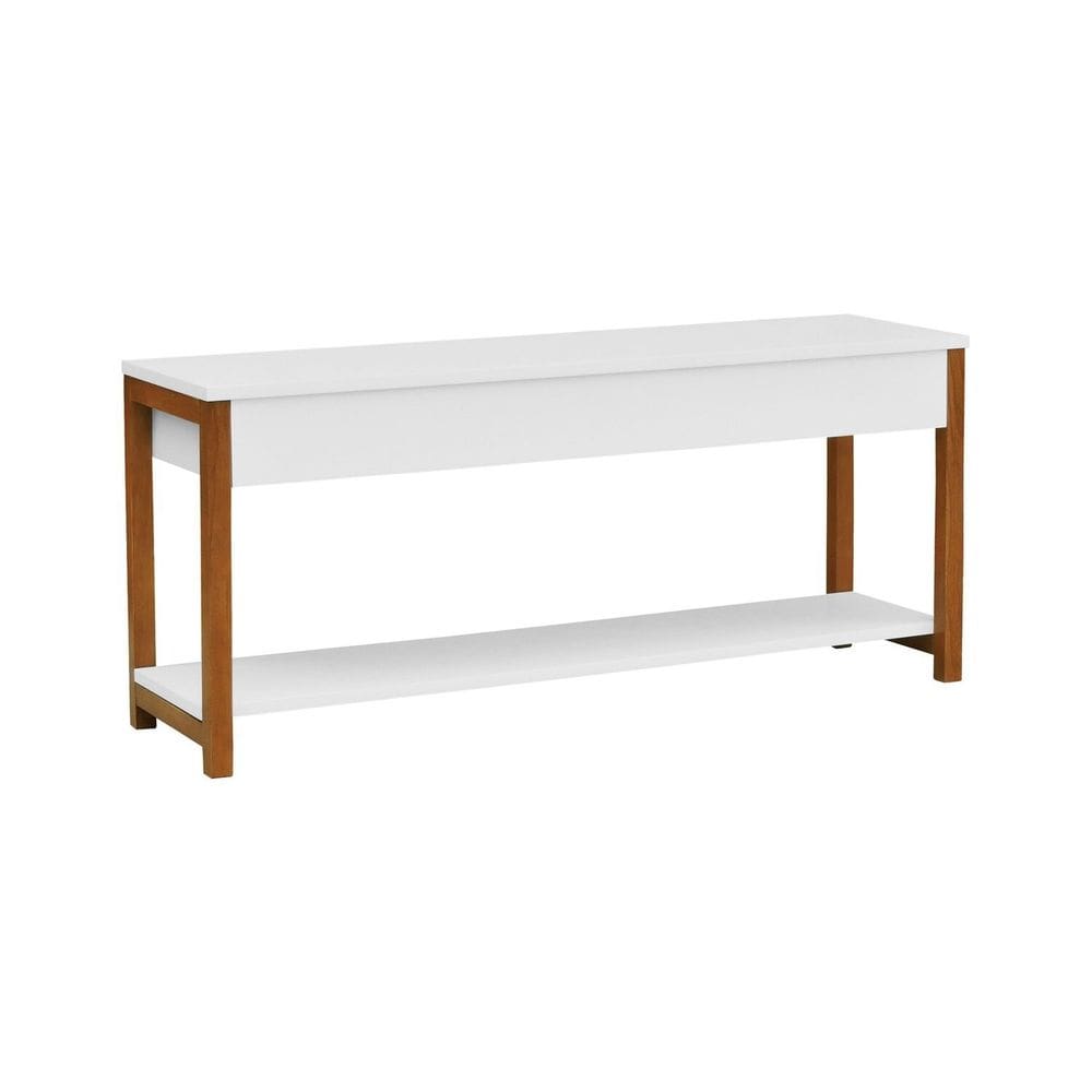 Banco Sapateira Life com Baú e Prateleira Branco/Amêndoa