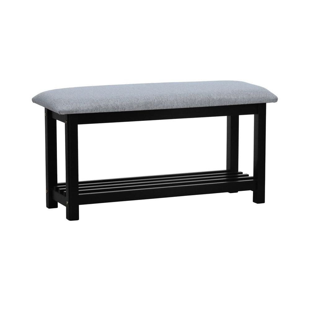 Banco Sapateira Viena Madeira Maciça Assento Estofado Preto/Cinza