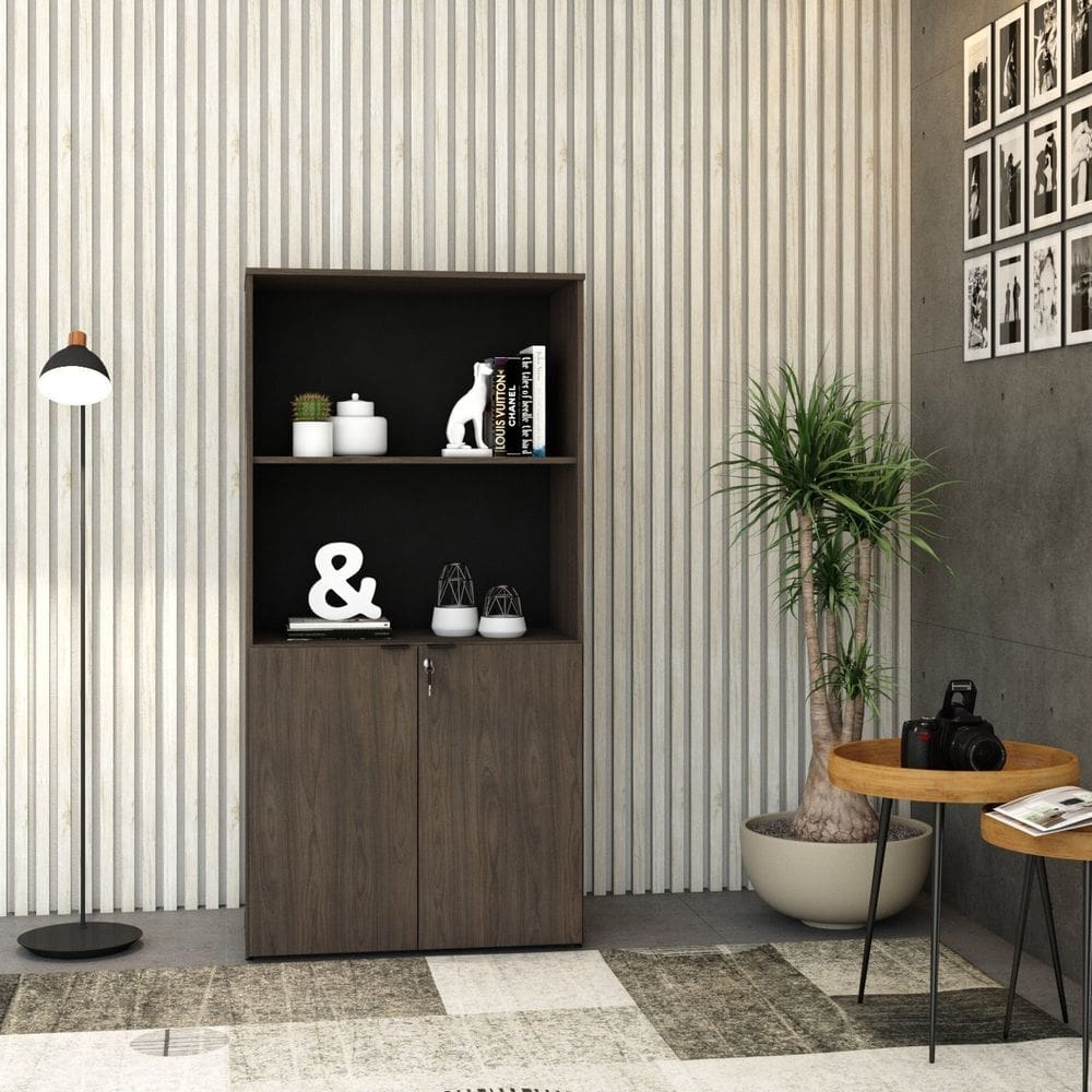 Armário Alto Estante com 2 Portas 160cm x 80cm x 42cm Terracota / Preto
