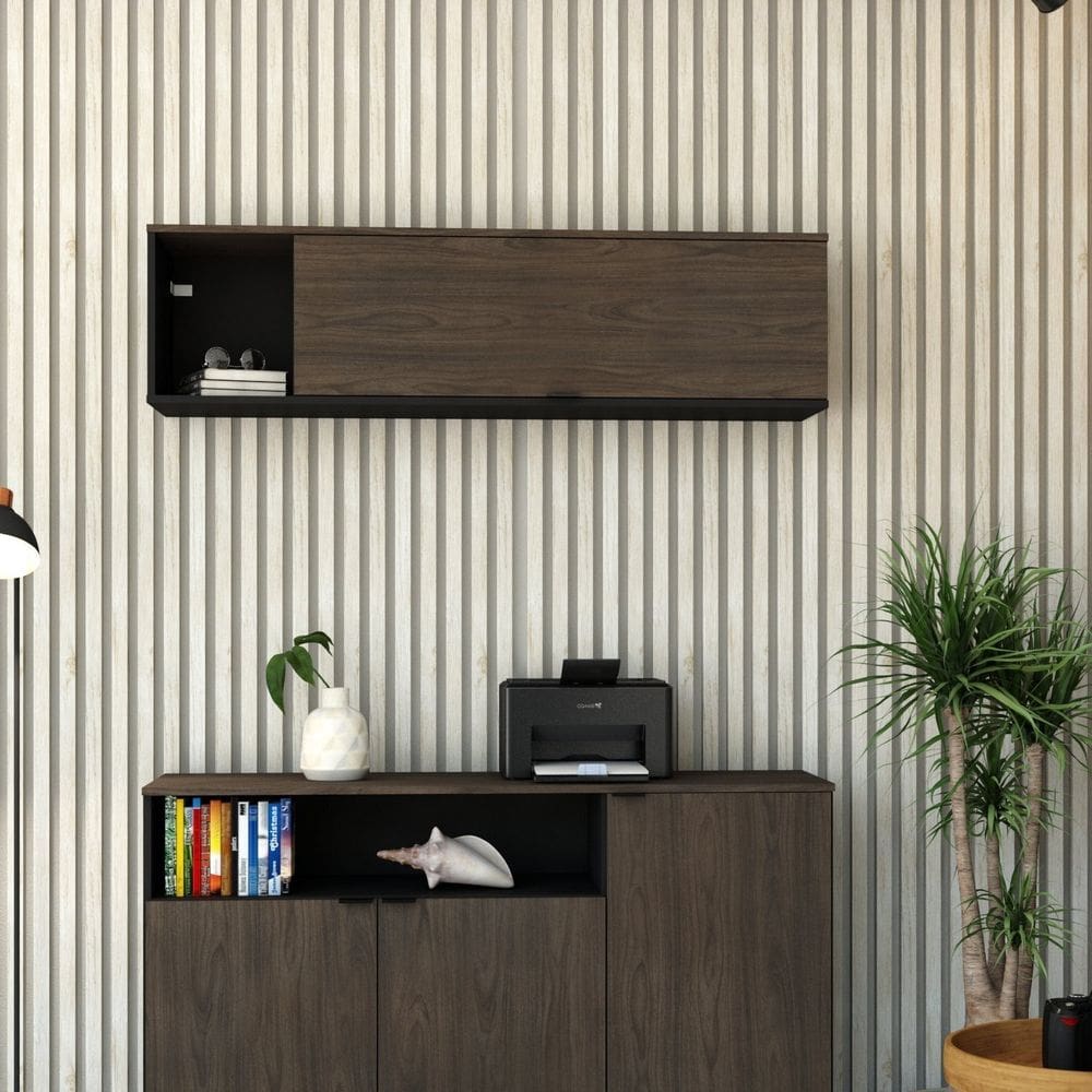 Armário Aéreo com Nicho e Porta Basculante 35x135x35cm Preto/Terracota